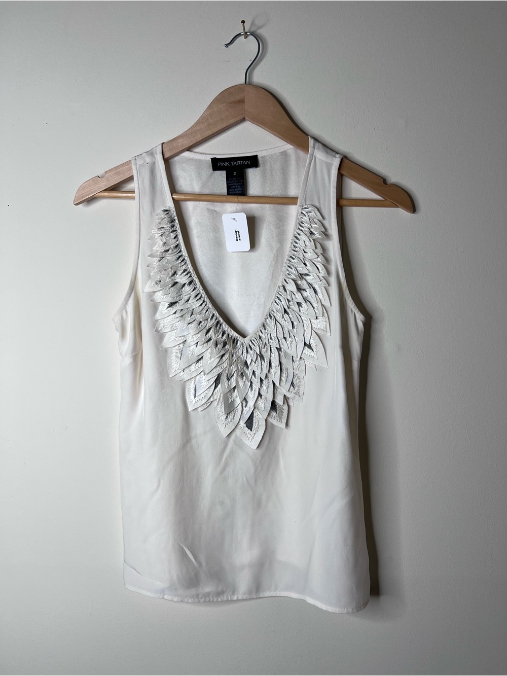 Pink Tartan Ivory V-Neck Floral Applique Camisole